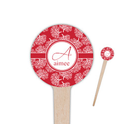 Coral 4" Round Wooden Food Picks - Single Sided (Personalized)
