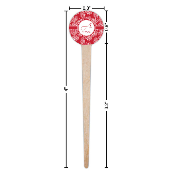 Coral Wooden 4" Food Pick - Round - Dimensions