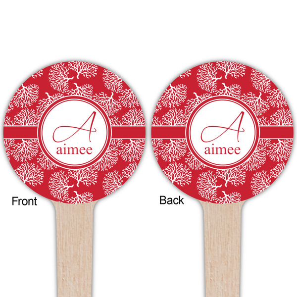Coral Wooden 4" Food Pick - Round - Double Sided - Front & Back