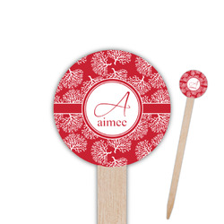 Coral 6" Round Wooden Food Picks - Single Sided (Personalized)