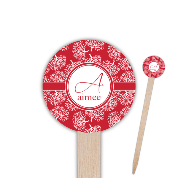 Custom Coral 6" Round Wooden Food Picks - Single Sided (Personalized)
