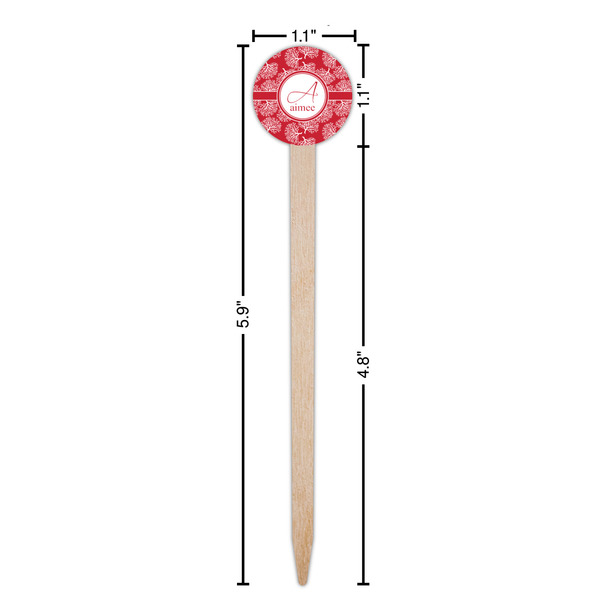 Coral Wooden 6" Food Pick - Round - Dimensions
