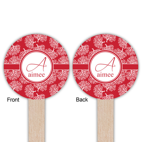 Coral Wooden 6" Food Pick - Round - Double Sided - Front & Back