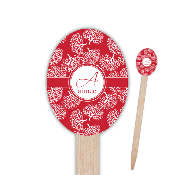 Custom Coral Oval Wooden Food Picks - Single Sided (Personalized)