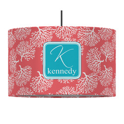 Coral & Teal 12" Drum Pendant Lamp - Fabric (Personalized)