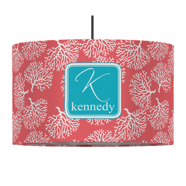 Coral & Teal 12" Drum Lampshade - PENDANT (Fabric)