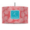 Coral & Teal 12" Drum Pendant Lamp - Fabric (Personalized)