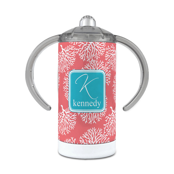 Custom Coral & Teal 12 oz Stainless Steel Sippy Cup (Personalized)
