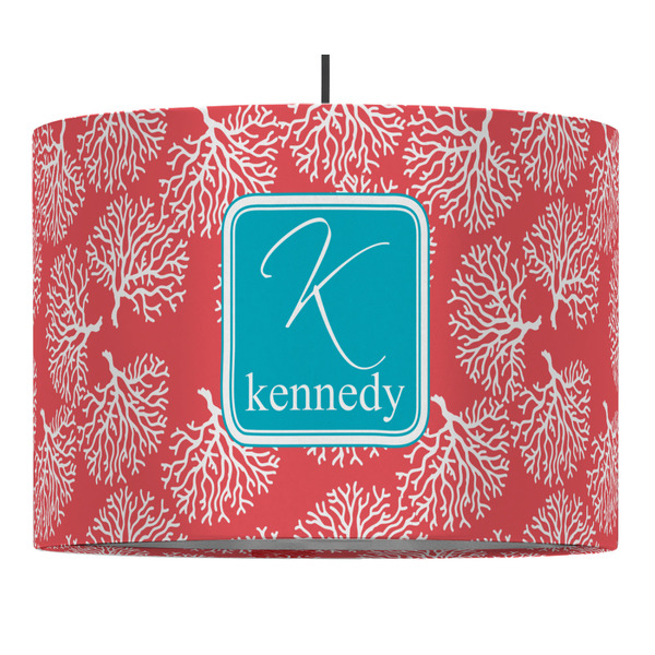 Custom Coral & Teal 16" Drum Pendant Lamp - Fabric (Personalized)