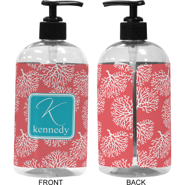 Coral & Teal 16 oz Plastic Liquid Dispenser (Approval)