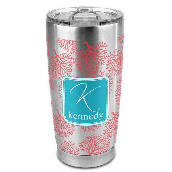 Custom Coral & Teal 20oz Stainless Steel Double Wall Tumbler - Full Print (Personalized)