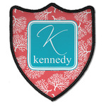 Coral & Teal Iron On Shield Patch B w/ Name and Initial