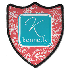Coral & Teal Iron On Shield Patch B w/ Name and Initial