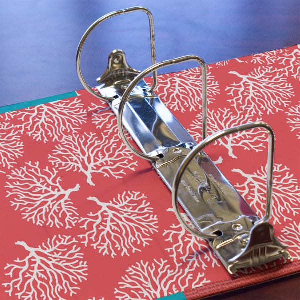 Coral & Teal 3 Ring Binders - Full Wrap - 3" - DETAIL