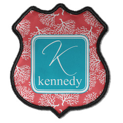 Coral & Teal Iron On Shield Patch C w/ Name and Initial