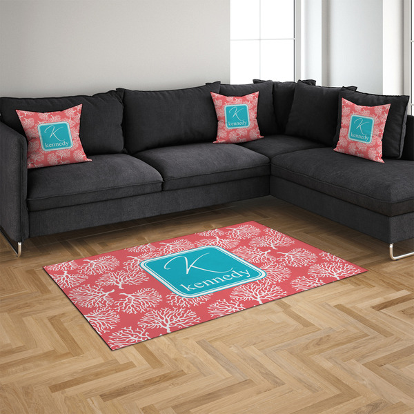 Coral & Teal 4'x6' Indoor Area Rugs - IN CONTEXT