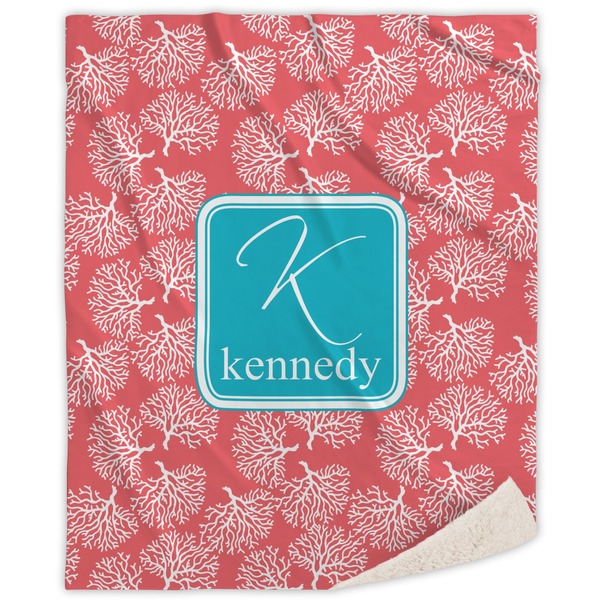 Custom Coral & Teal Sherpa Throw Blanket - 60"x80" (Personalized)