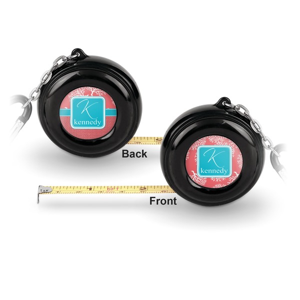 Coral & Teal 6-Ft Pocket Tape Measure with Carabiner Hook - Front and Back
