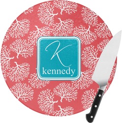 Coral & Teal Round Glass Cutting Board - Small (Personalized)