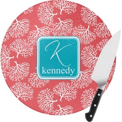 Coral & Teal Round Glass Cutting Board - Small (Personalized)