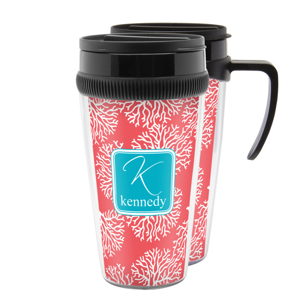 Custom Coral & Teal Acrylic Travel Mug (Personalized)