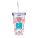 Coral & Teal 16oz Double Wall Acrylic Tumbler with Lid & Straw - Full Print (Personalized)