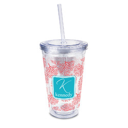 Coral & Teal 16oz Double Wall Acrylic Tumbler with Lid & Straw - Full Print (Personalized)