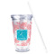Coral & Teal Acrylic Tumbler - Full Print - Front straw out