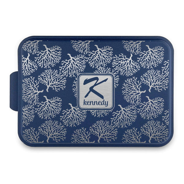 Custom Coral & Teal Aluminum Baking Pan with Navy Lid (Personalized)