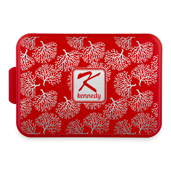 Custom Coral & Teal Aluminum Baking Pan with Red Lid (Personalized)