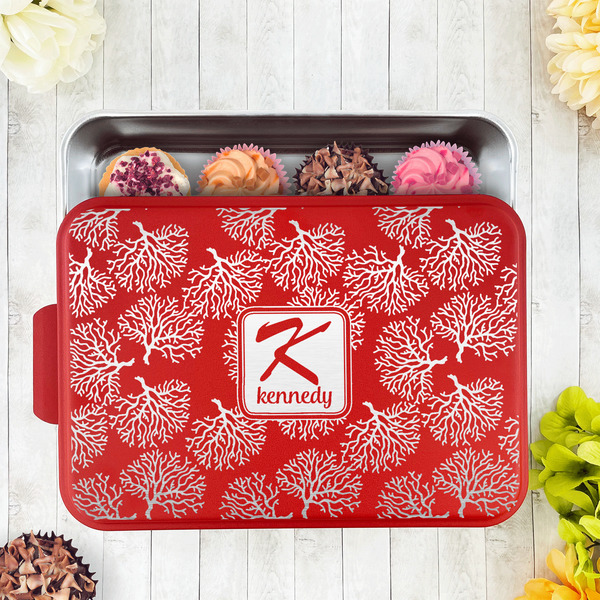Coral & Teal Aluminum Baking Pan - Red Lid - LIFESTYLE