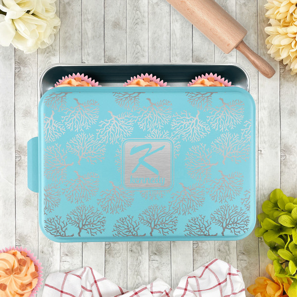 Coral & Teal Aluminum Baking Pan - Teal Lid - LIFESTYLE