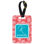Coral & Teal Metal Luggage Tag w/ Name and Initial