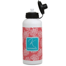 Coral & Teal Water Bottles - Aluminum - 20 oz - White (Personalized)