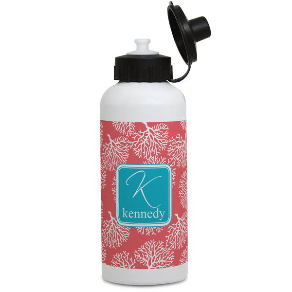 Custom Coral & Teal Water Bottles - Aluminum - 20 oz - White (Personalized)