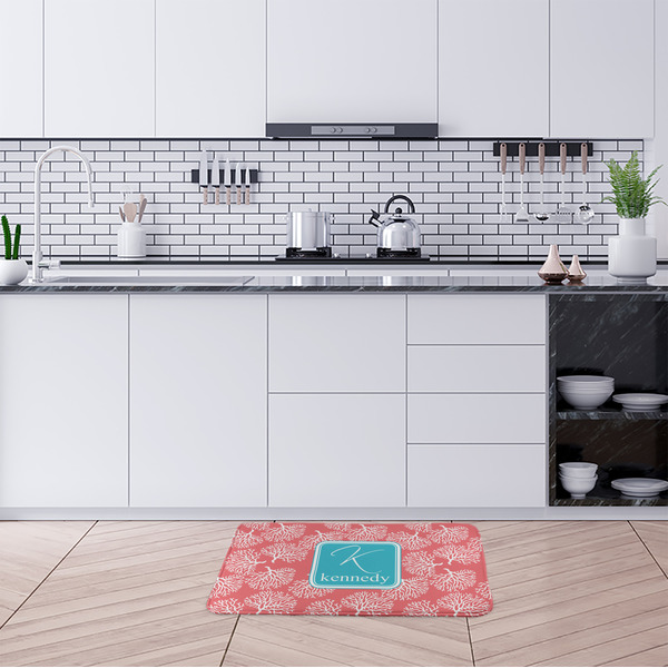 Coral & Teal Anti-Fatigue Kitchen Mats - LIFESTYLE