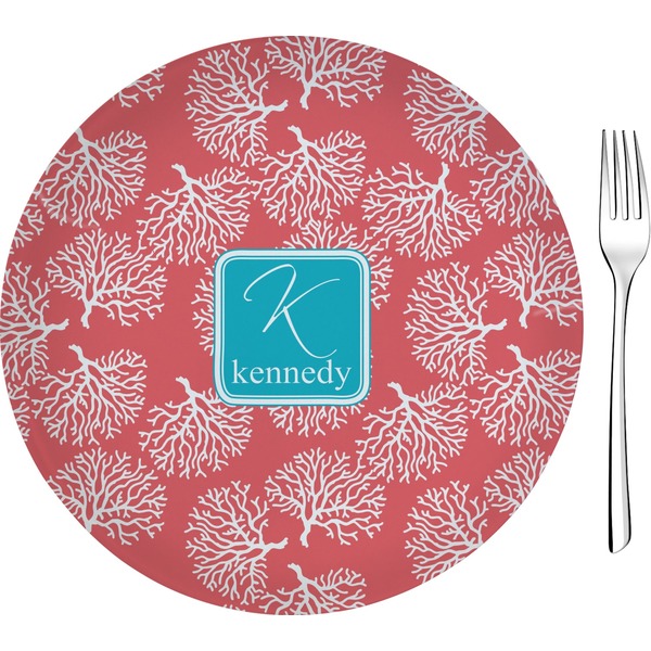 Custom Coral & Teal Glass Appetizer / Dessert Plate 8" (Personalized)