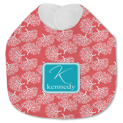 Coral & Teal Jersey Knit Baby Bib w/ Name and Initial