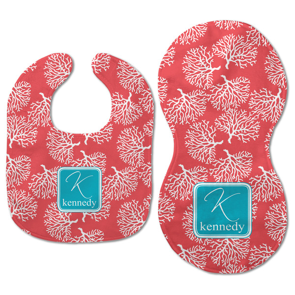 Coral & Teal Baby Bib & Burp Set - Approval (new bib & burp)