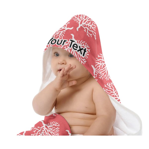 Coral & Teal Baby Hooded Towel on Child