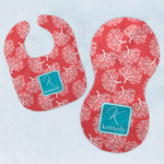 Coral & Teal Baby Bib & Burp Set w/ Name and Initial