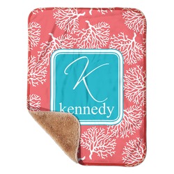 Coral & Teal Sherpa Baby Blanket - 30" x 40" w/ Name and Initial