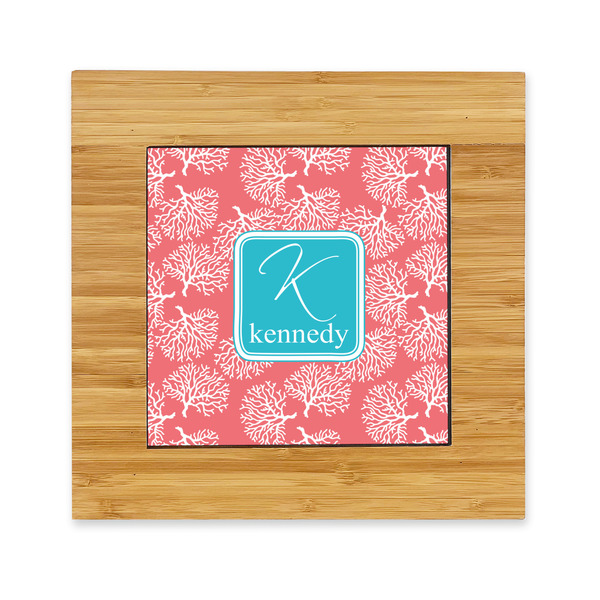 Custom Coral & Teal Bamboo Trivet with Ceramic Tile Insert (Personalized)