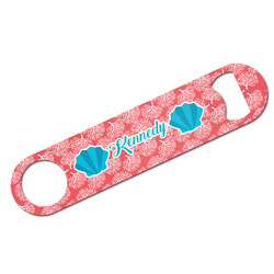 Coral & Teal Bar Bottle Opener - White w/ Name and Initial