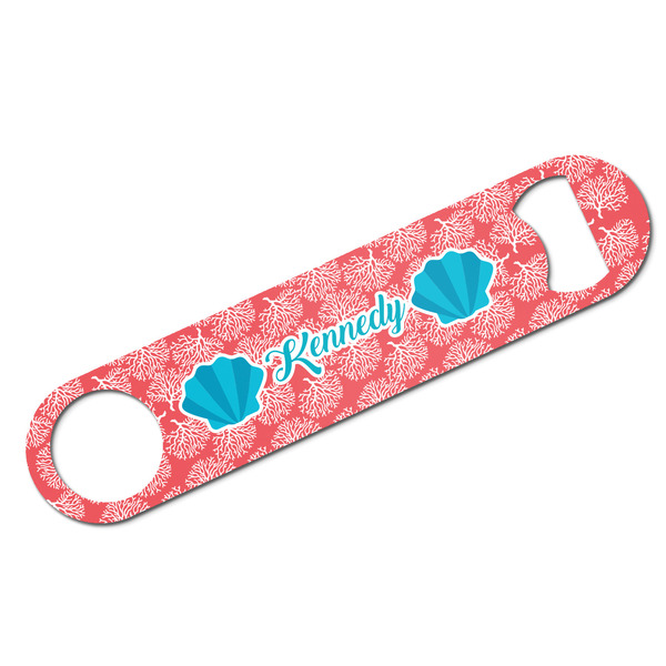 Custom Coral & Teal Bar Bottle Opener w/ Name and Initial