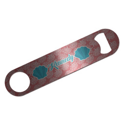 Coral & Teal Bar Bottle Opener - Silver w/ Name and Initial