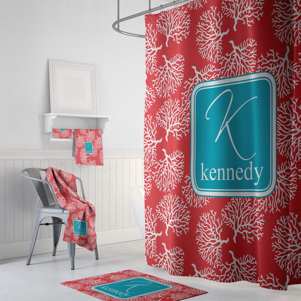 Coral & Teal Bath Towel Sets - 3-piece - In Context