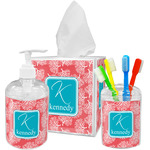 Coral & Teal Acrylic Bathroom Accessories Set w/ Name and Initial