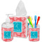 Coral & Teal Acrylic Bathroom Accessories Set w/ Name and Initial