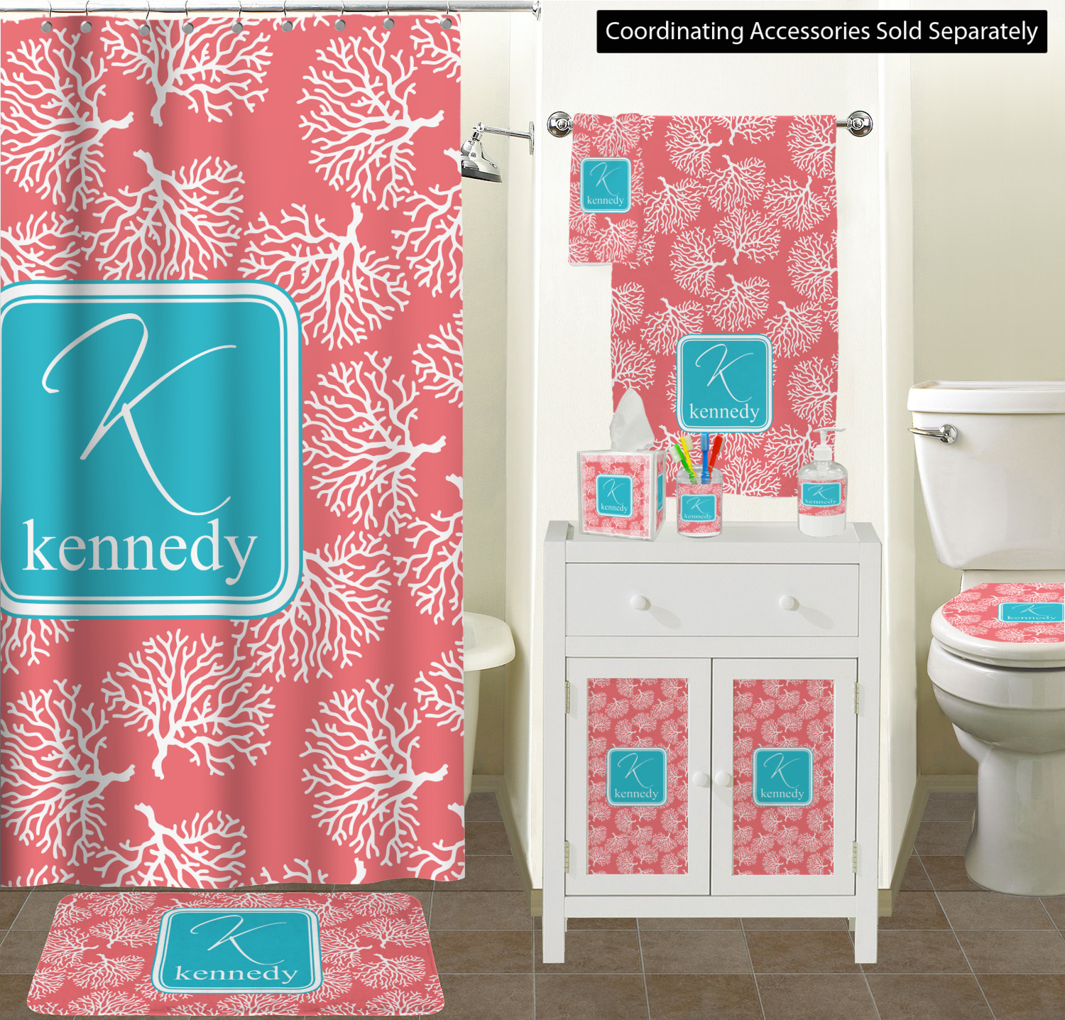 Coral & Teal Glass Soap & Lotion Bottles (Personalized) YouCustomizeIt